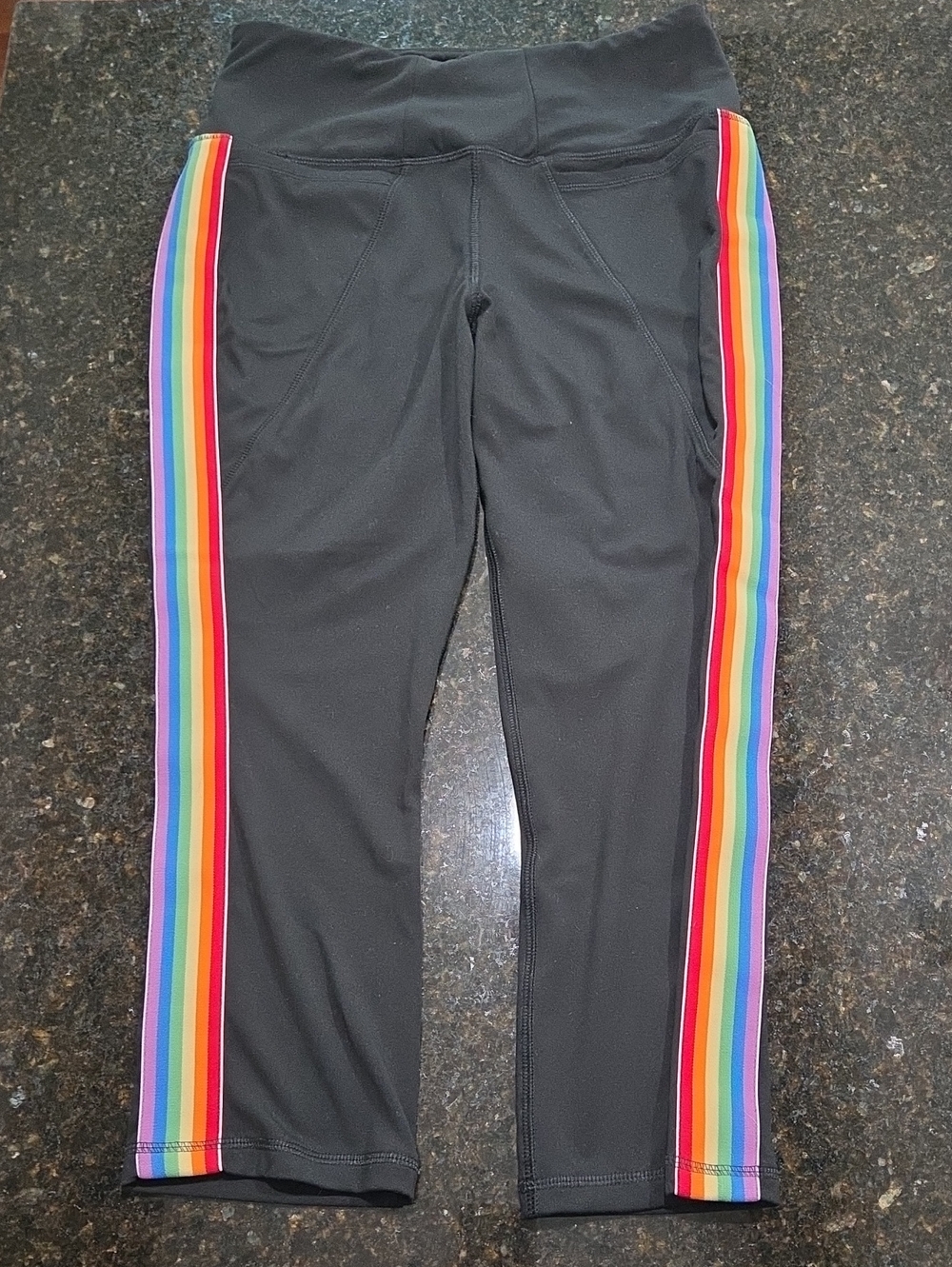 Women's Livi Black Active Leggings with Rainbow Side Stripes